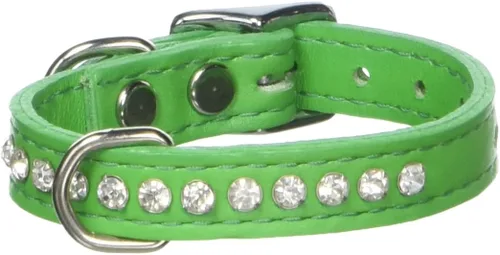 Miniatura 92 de Collar de perro de cuero y cristales de OmniPet Signature, cuero de grano de violeta africana de avestruz, se ajusta a un tamaño de cuello de 6"-8