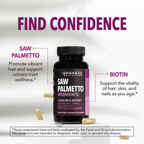 Miniatura 4 de Palma Enana Americana para Mujeres con Biotina 5000mcg - Potente Bloqueador de DHT para Apoyar la Salud del Cabello, la Piel y las Uñas - 60
