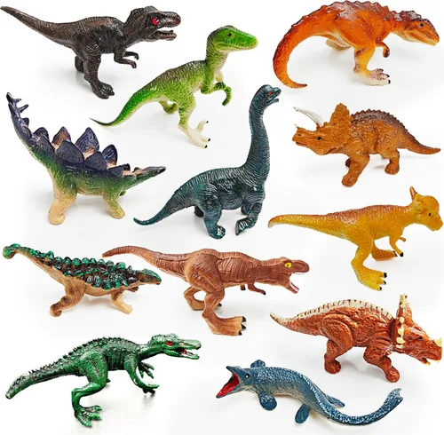 Miniatura 13 de SpriteGru 12 piezas de figuras de dinosaurios con 12 tarjetas de presentación, figuras de dinosaurios portátiles Montessori, juguetes educativos