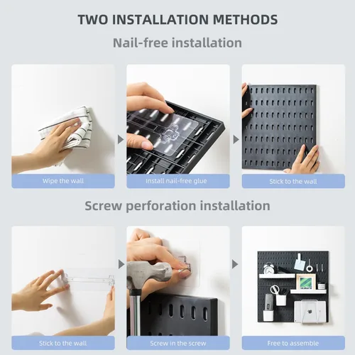 Miniatura 4 de VUSIGN Kit de organizador de pared combinado de tablero de clavijas, 4 piezas de tableros de clavijas y 17 accesorios modulares para colgar, kit