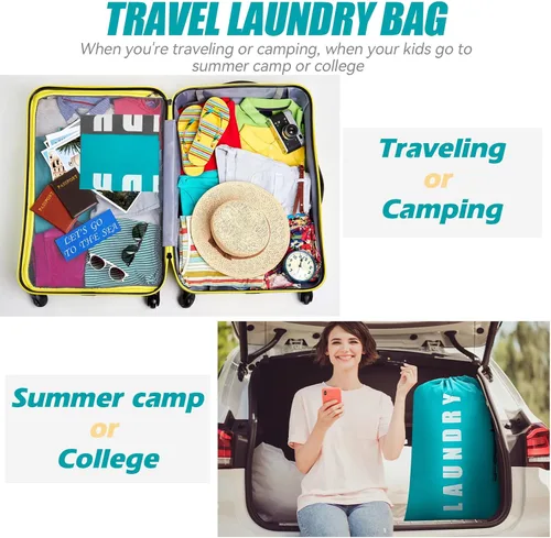 Miniatura 6 de Isink Bolsa de lavandería, paquete de 2 bolsas de lavandería de viaje para ropa sucia, bolsas de lavandería grandes para acampar y viajar, bolsa