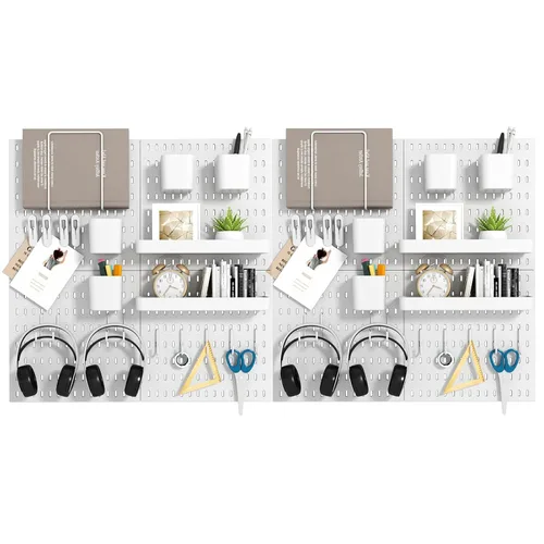 Miniatura 12 de Kit de combinación de tablero de clavijas, 4 tableros de clavijas con 20 accesorios, organizador de pared de tablero de clavijas para oficina, Blanco