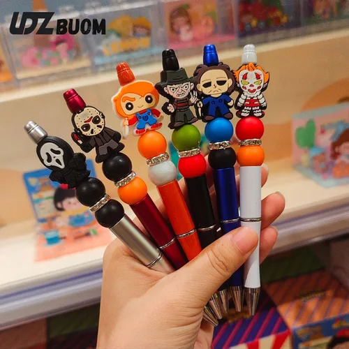 Miniatura 5 de 6 bolígrafos de rol de película de terror, novedosos bolígrafos de terror espeluznantes de Halloween para suministros escolares de oficina (ABCDEF)