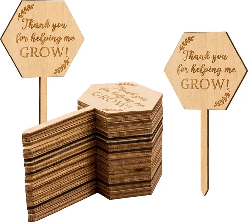 Miniatura 8 de Parbee - Etiquetas hexagonales «Baby in Bloom» ecuerdos de baby shower, 20 etiquetas para suculentas, regalos de madera, estacas para jardín