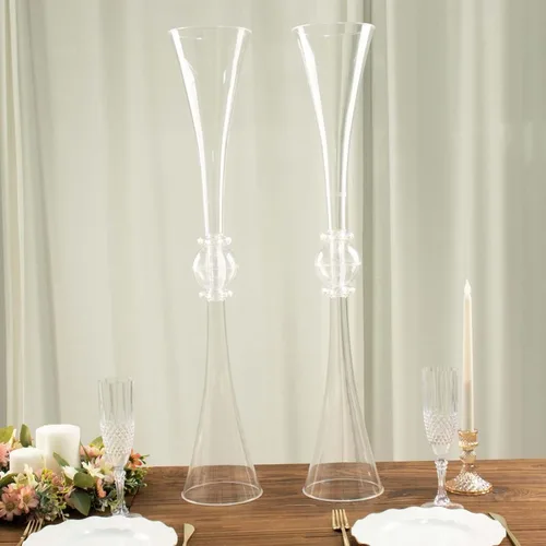 Miniatura 6 de Efavormart - Juego de 2 centros de mesa de trompeta con adornos de cristal transparente de 31 pulgadas, jarrón reversible de plástico para flores