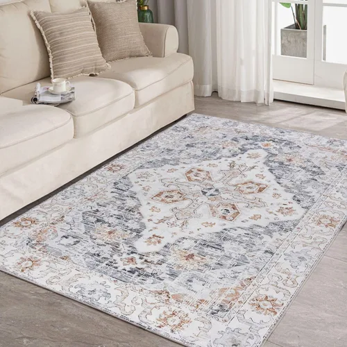 Miniatura 92 de Syalife 6x9 Alfombra Lavable para Área, Ultra Suave Antideslizante, Pila Baja, Alfombra Vintage Resistente a Manchas para Sala de Estar, Alfombra