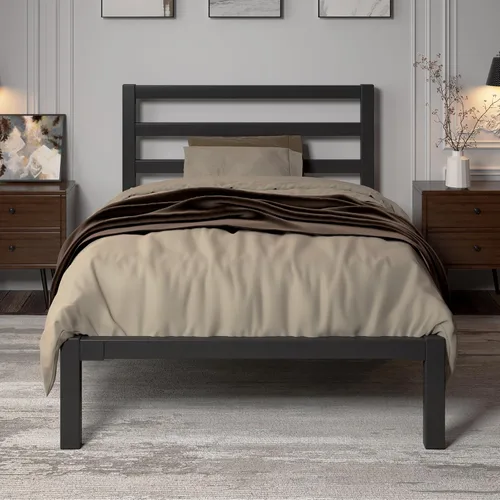 Miniatura 3 de LoVinson Marco de cama tamaño Twin, base de cama de plataforma resistente con base de metal fuerte, almacenamiento debajo de la cama, base de Negro