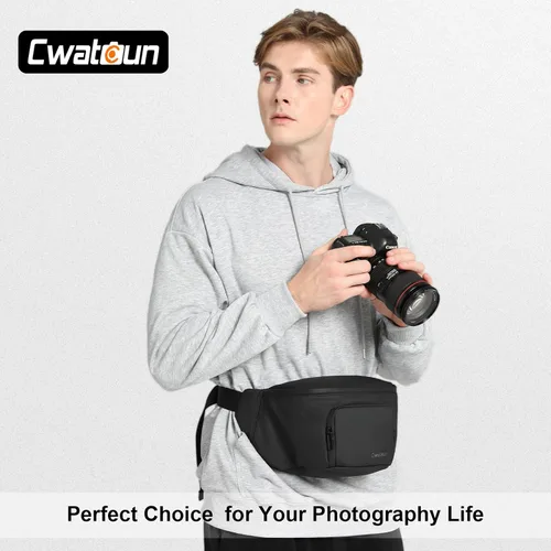Miniatura 9 de Cwatcun Riñonera impermeable para cámara compacta, ligera y portátil, bolsa cruzada para Canon, Nikon, Sony, Fuji DSLR/SLR/cámara sin espejo, lente