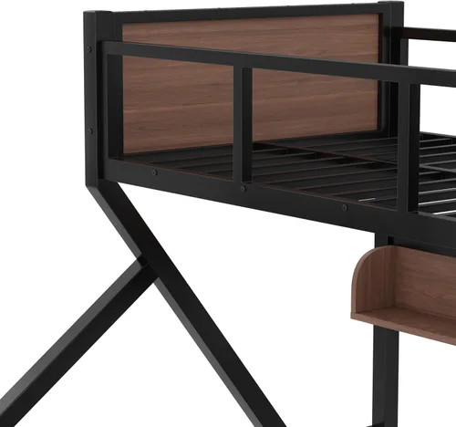Miniatura 9 de Bellemave Litera de Metal Twin XL sobre Queen con Estantes de Almacenamiento y Luz LED, Marco de Litera Resistente con Tabla de Madera y Listones