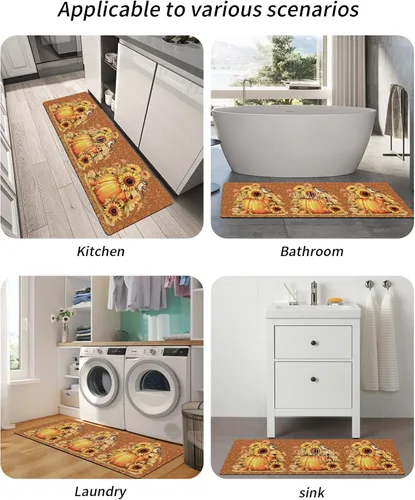 Miniatura 5 de Tapete de baño retro con diseño de calabaza para bañera, antideslizante, secado rápido y absorbente, tierra de diatomeas, fregadero de cocina