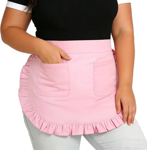 Love Potato Delantal de cintura de moda con bolsillos para cocina, cocina, restaurante, medio delantal de algodón para mujeres y niñas, Rosado