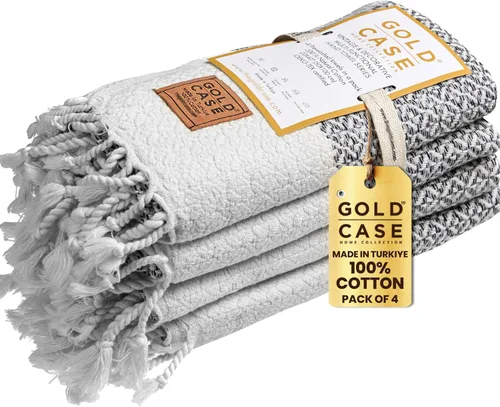 Miniatura 23 de Gold CASE - Juego de 4 Toallas de Mano Turcas para Baño, 20 x 40 pulgadas, Toallas de Baño 100% Algodón, Toalla Pequeña de Cocina Aphrodite
