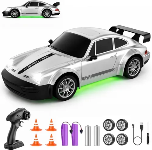 Miniatura 9 de Coche RC Drift, Coche de Control Remoto a Escala 1:24 con Luces LED, Coches RC de Alta Velocidad 20KM/H 4WD, Coche de Juguete de Carreras y Derrapes