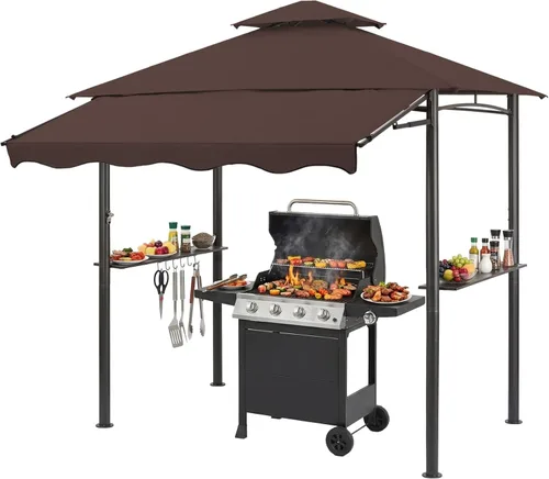 Miniatura 14 de CHARMELEON Gazebo de doble nivel para parrilla de 8 x 5 pies, tienda de campaña para patio y barbacoa al aire libre con toldo lateral extensible