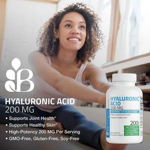 Miniatura 3 de Bronson Ácido hialurónico 200 mg de alta potencia para la salud de las articulaciones y apoyo para la piel saludable, sin OMG, 100 cápsulas