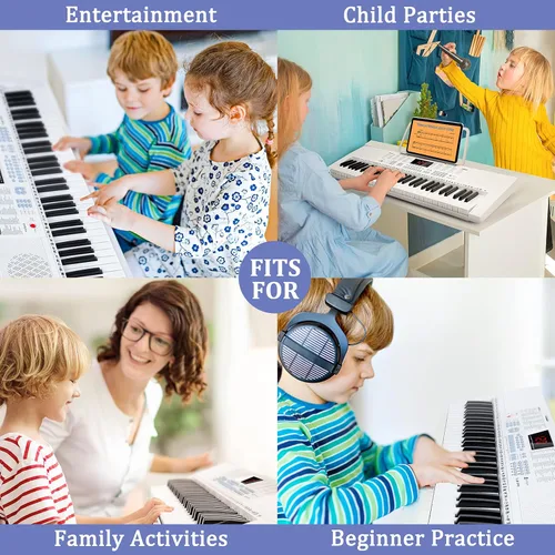Miniatura 2 de Vangoa VGK611 Teclado Eléctrico para Principiantes, Teclado de Música Portátil de 61 Teclas con Mini Teclas Iluminadas, Piano Electrónico para Blanco