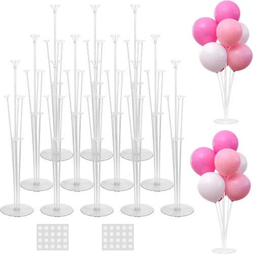Miniatura 10 de JOYYPOP Juego de 10 soportes para globos, palos de globo con base, suministros para fiestas, cumpleaños, graduación, fiesta, decoración de boda