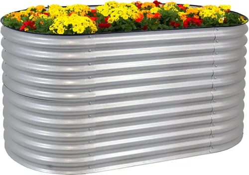 Miniatura 11 de Sunnydaze Cama de jardín elevada ovalada de 62.5 pulgadas para exteriores, cama de jardín modular elevada con borde de goma, color marrón