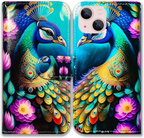 Miniatura 14 de Bcov - Funda para iPhone 13, funda tipo cartera de cuero verde con diseño de pájaro negro, funda con solapa y soporte con ranura para tarjetas