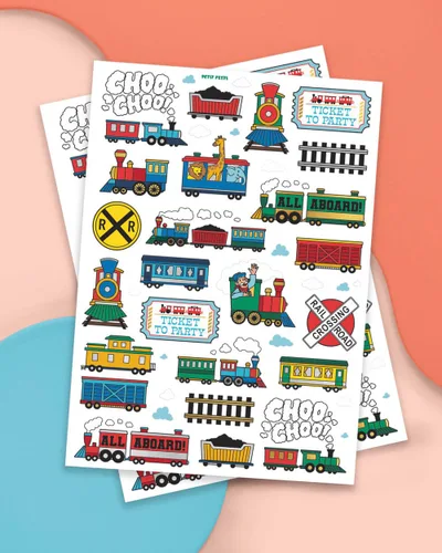 Miniatura 2 de xo, Fetti Suministros de fiesta de tren tatuajes temporales para niños, 48 estilos, cumpleaños de trenes, recuerdos de fiesta Choo Choo