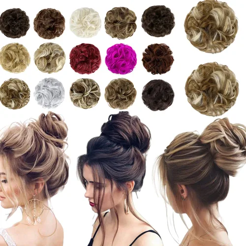 Miniatura 37 de Moño desordenado grande y desordenado, moño ondulado, rizado, coleteros gruesos, extensiones de cabello para mujeres y niñas, color marrón jengibre