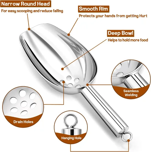Miniatura 3 de P&P CHEF Cuchara de hielo de 6 onzas con orificios de drenaje, pequeña cuchara de acero inoxidable para dulces, café, para cocina, jardín, bar