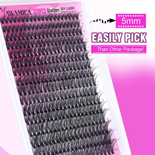 Miniatura 6 de Pestañas Individuales 320 piezas Racimos de Pestañas 40D 9-16mm (0.35-0.63 pulgadas) Mezcla Extensión de Pestañas DIY Racimos de Pestañas Rizadas D