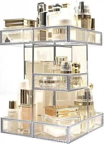 Miniatura 5 de Organizador de cosméticos de rotación de 360 grados - Almacenamiento premium de maquillaje con base giratoria, almacenamiento de cosméticos