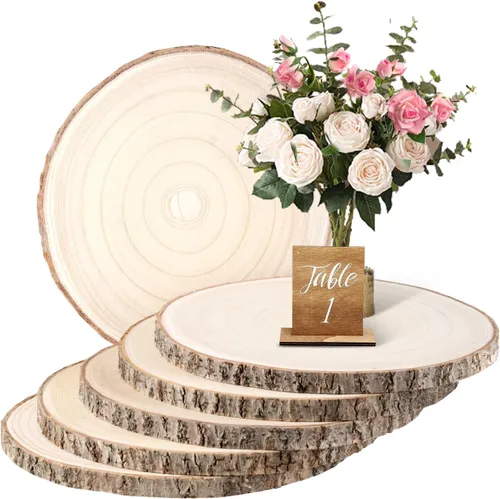 Juego de 6 rebanadas de madera natural grandes de 9 a 10.5 pulgadas, para centros de mesa, bodas y baby shower, decoración de mesa, manualidades,