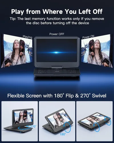 Miniatura 7 de WONNIE Reproductor de Blu Ray portátil de 16.9" con pantalla grande giratoria de 14.1" Full HD 1080P, reproductor de Blu-ray y DVD con salida HDMI