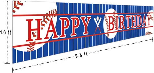 Miniatura 2 de Cartel grande de béisbol de feliz cumpleaños, temática deportiva, decoración de fiesta de cumpleaños, suministros de telón de fondo (9.8 x 1.6 pies)