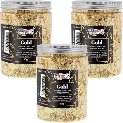 Miniatura 11 de U.S. Art Supply Schabin - Copos dorados de lámina metálica (paquete de 3), botellas de cobre de imitación de 0.45 oz (10 g), copos de hoja de metal