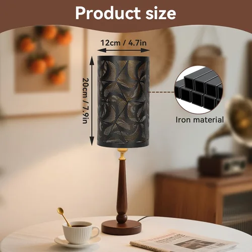 Miniatura 2 de Pantalla de lámpara de tambor grande de metal de corte negro, pantalla de metal de barril, cubierta de sombra de luz decorativa para mesita
