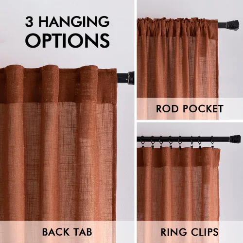 Miniatura 5 de MIULEE Cortinas de lino de 96 pulgadas de largo para sala de estar, 2 paneles, naranja quemado oxidado, bolsillo para cortinero, pestaña trasera