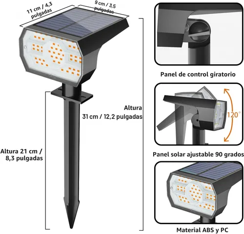 Miniatura 5 de NYMPHY Luces solares para exteriores, impermeables, IP68, 56 LED, 3 modos de iluminación, funciona con energía solar, para jardín, patio, luces