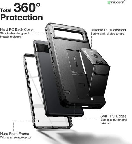 Miniatura 6 de Dexnor Funda de cuerpo completo para Google Pixel 6A, [protector de pantalla y soporte integrados] resistente protección de grado militar a prueba