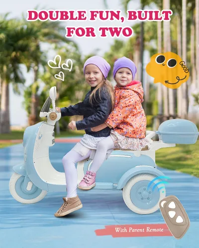 Miniatura 3 de Motocicleta eléctrica de 12 V para niños de 2 plazas con control remoto, moto eléctrica con caja de almacenamiento, música, luz LED, bocina, motor