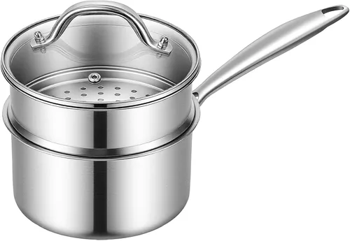 Miniatura 9 de Ohtomber Cacerola de Acero Inoxidable - Vaporera Tri-Ply de 1.5 Cuartos para Cocinar, Olla Pequeña de Cocción con Canasta Vaporera, Cacerola
