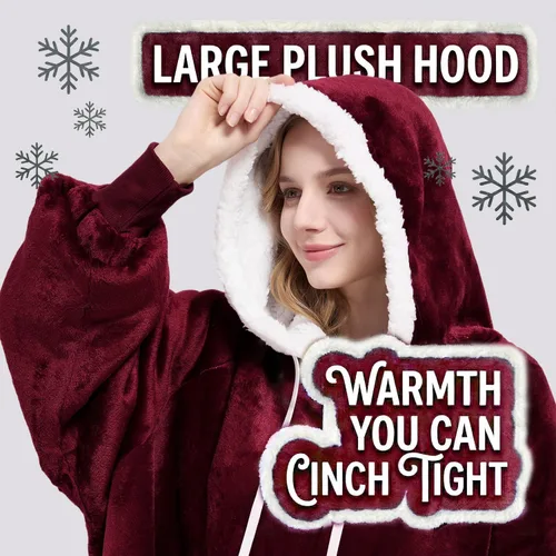 Miniatura 3 de Qeils Manta con Capucha Portátil para Mujeres, Cómoda Sudadera Sherpa como Regalo de Cumpleaños y Navidad, Chaqueta de Gran Tamaño con Capucha