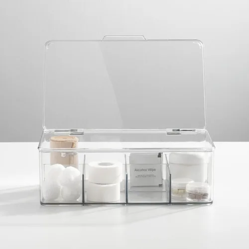 Miniatura 3 de mDesign Caja de almacenamiento de plástico para botiquín de primeros auxilios con tapa superior transparente para baño, cocina, armario, cajón