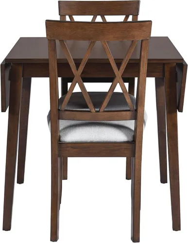 Miniatura 8 de P PURLOVE Juego de comedor de 3 piezas para cocina, juego de mesa de comedor de madera con mesa de comedor de hojas abatibles y 2 sillas tapizadas