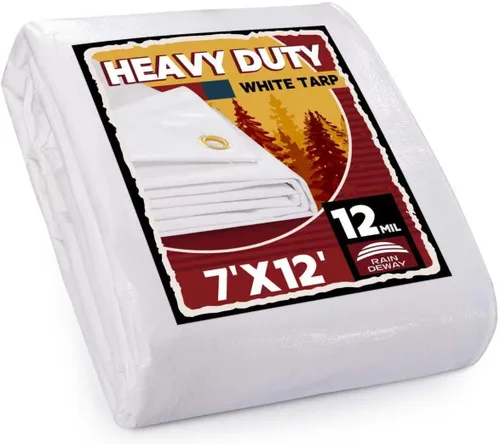 Miniatura 12 de RAINDEWAY Lona blanca resistente de 12 mil de 12 x 20 pies, resistente a los rayos UV, impermeable, resistente a la intemperie, con ojales de metal