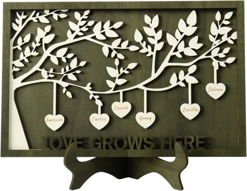 Miniatura 41 de Árbol genealógico con etiqueta de corazón, placas de madera grabadas personalizadas, regalos personalizados para madres, padres, escritorio, nombres