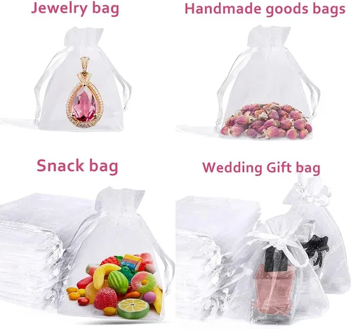 Miniatura 6 de LYSXP 100 bolsas de regalo de organza blanca de 4 x 6 pulgadas, bolsas de organza transparente con cordón, ideales para fiestas, Navidad, dulces