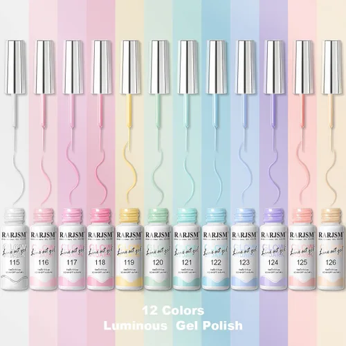 Miniatura 5 de RARJSM Revestimiento de gel para arte de uñas que brilla en la oscuridad, 12 colores pastel suaves, verde neón, azul, morado, rosa, pintura