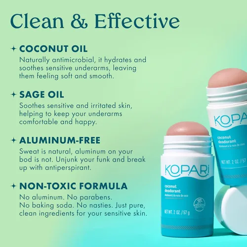 Miniatura 4 de Kopari - Desodorante de coco sin aluminio, no tóxico y de base vegetal, sin aluminio, parabenos ni bicarbonato de sodio, protección duradera