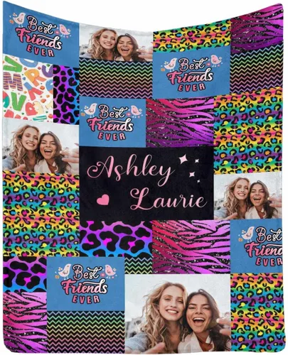 Miniatura 16 de InterestPrint Manta de forro polar suave con memoria personalizada para mejor amiga, personalizada con imágenes y texto para la graduación de tu