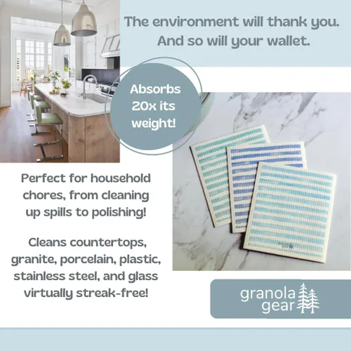 Miniatura 3 de Paquete de 6 paños suecos para cocina, hechos en Suecia, toallas de papel reutilizables, paños de esponja lavables, algodón de celulosa