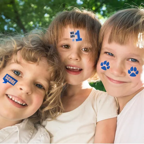 Miniatura 5 de Colarr 180 tatuajes temporales de espíritu de equipo azul y negro de 2 pulgadas, 1.5 pulgadas, cara y cuerpo, pata de equipo, tatuaje de animación