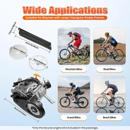Miniatura 9 de Kit de motor de bicicleta de 4 tiempos de 100 cc, monocilíndrico motorizado a gas, motor modificado, scooter de motor modificado de 3600 rpm (cadena)